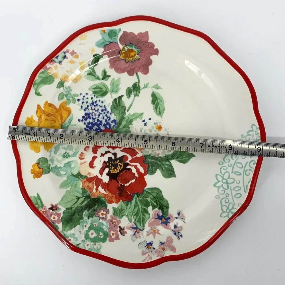 Pioneer Woman Country Plate, Multicolor Floral Red Trim 8 1/2 inches